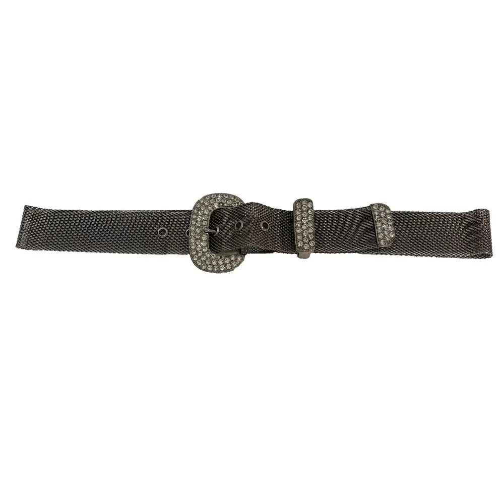 Silver Mesh Rhinestone Buckle Belt Womens 36 Waist Western‎ Bling Fashion